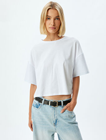 Çizgili Bisiklet Yaka Kısa Kollu Pamuk Tişört