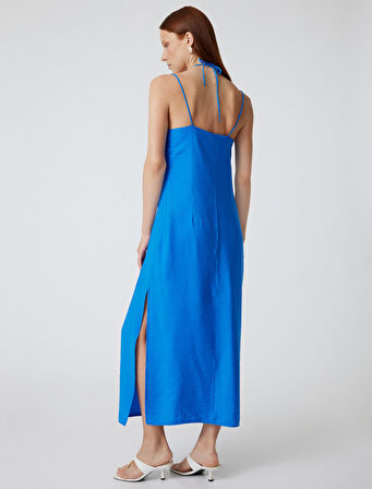 Koton X Şahika Ercümen - Askılı Viskon Uzun Elbise Halka Detaylı Yırtmaçlı