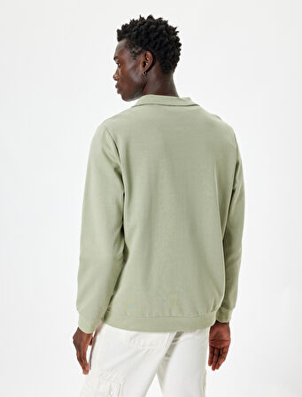 Slogan Baskılı Sweatshirt Yarım Fermuarlı Basic Pamuklu İnterlok Kumaş