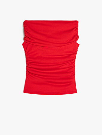 Drapeli Tişört Kayık Yaka Kolsuz Slim Fit