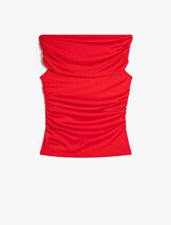 Drapeli Tişört Kayık Yaka Kolsuz Slim Fit