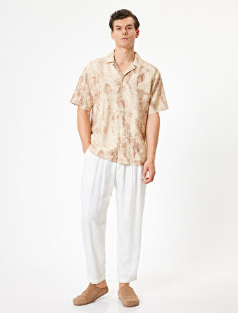 Desenli Gömlek Kısa Kollu Düğmeli Devrik Yaka