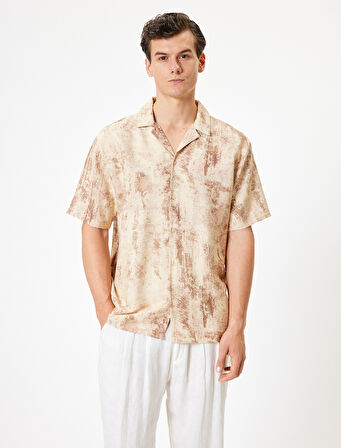 Desenli Gömlek Kısa Kollu Düğmeli Devrik Yaka