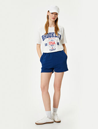 Kolej Baskılı Tişört Relax Fit Bisiklet Yaka Kısa Kollu