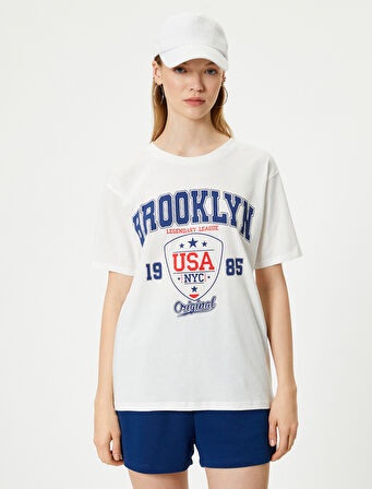 Kolej Baskılı Tişört Relax Fit Bisiklet Yaka Kısa Kollu