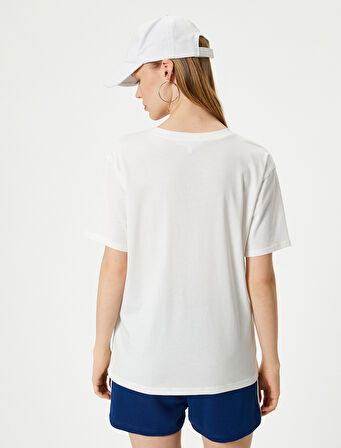 Kolej Baskılı Tişört Relax Fit Bisiklet Yaka Kısa Kollu