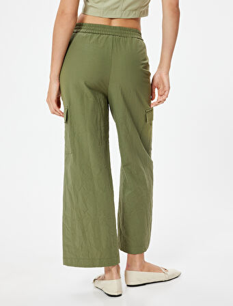 Düz Bol Paça Kargo Pantolon Dokulu Cepli 