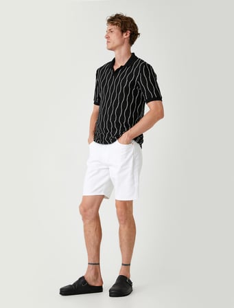 Slim Fit Kot Şort Bermuda Cep Detaylı Pamuklu