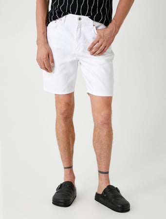 Slim Fit Kot Şort Bermuda Cep Detaylı Pamuklu