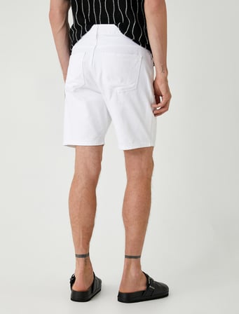 Slim Fit Kot Şort Bermuda Cep Detaylı Pamuklu