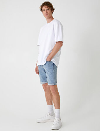 Slim Fit Kot Şort Bermuda Cep Detaylı Pamuklu