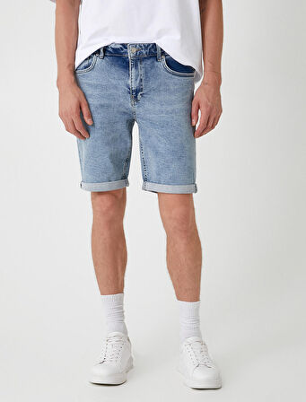 Slim Fit Kot Şort Bermuda Cep Detaylı Pamuklu
