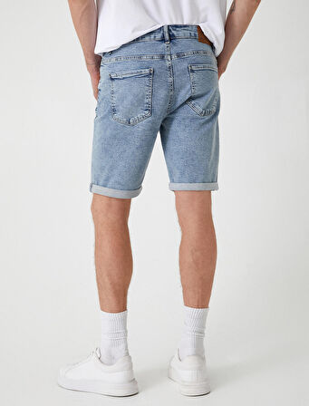Slim Fit Kot Şort Bermuda Cep Detaylı Pamuklu