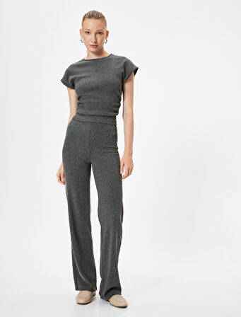 Dokulu Kap Kol Tişört Bisiklet Yaka Slim Fit