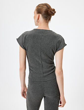 Dokulu Kap Kol Tişört Bisiklet Yaka Slim Fit