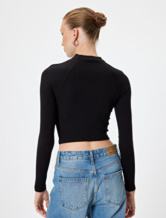 Dik Yaka Fitilli Body Uzun Kollu Slim Fit Pamuklu