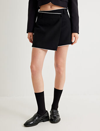 Asimetrik Kruvaze Mini Şort Etek Standart Bel