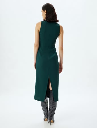 Kalem Elbise Midi Boy Kolsuz Bisiklet Yaka Krep Kumaş Slim Fit 