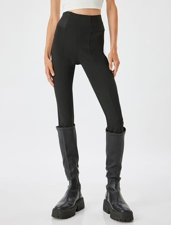 Nervürlü Tayt Yüksek Bel Lastikli Slim Fit 