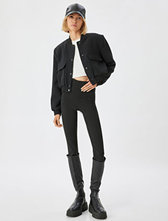 Nervürlü Tayt Yüksek Bel Lastikli Slim Fit 