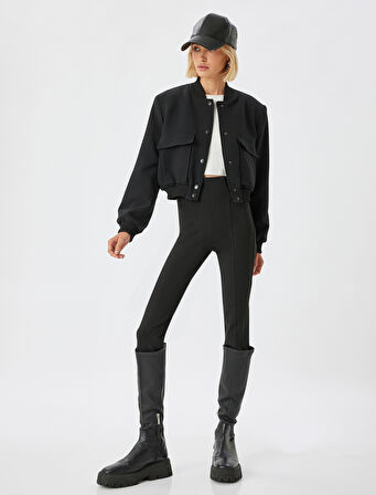 Nervürlü Tayt Yüksek Bel Lastikli Slim Fit 