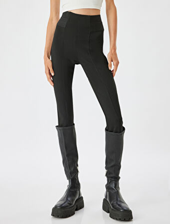 Nervürlü Tayt Yüksek Bel Lastikli Slim Fit 