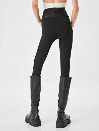 Nervürlü Tayt Yüksek Bel Lastikli Slim Fit 