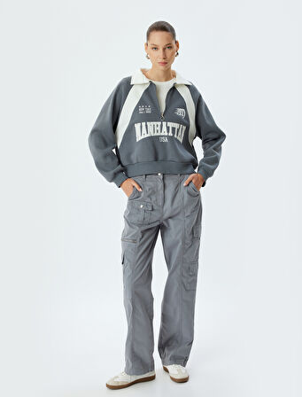 Chino Pantolon Kargo Cepli Dikiş Detaylı Düğmeli Rahat Kesim