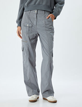 Chino Pantolon Kargo Cepli Dikiş Detaylı Düğmeli Rahat Kesim