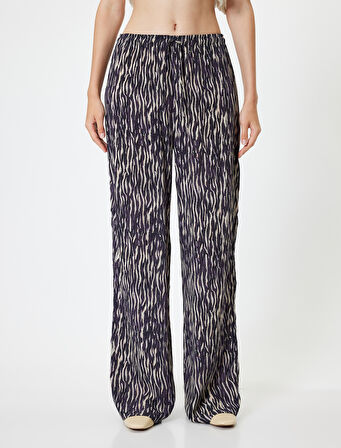 Viskon Pantolon Beli Bağcıklı Düz Uzun Paça