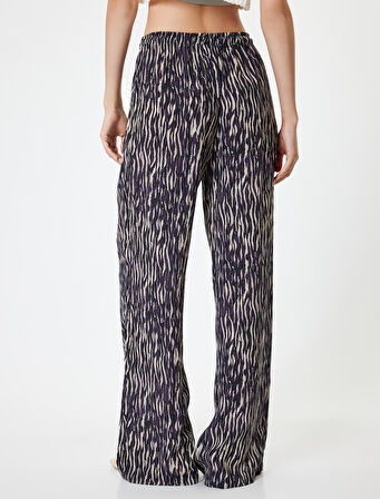 Viskon Pantolon Beli Bağcıklı Düz Uzun Paça