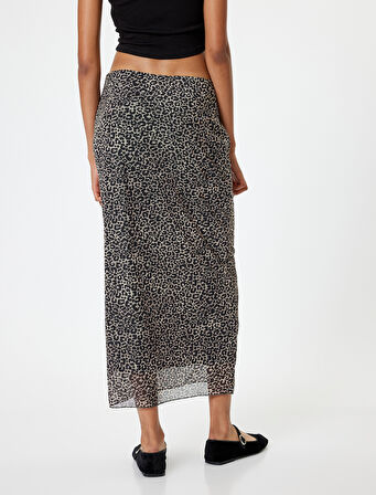 Leopar Desenli Tül Midi Etek Standart Bel