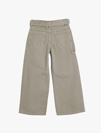 Geniş Paça Kot Pantolon Kemerli Cep Detaylı