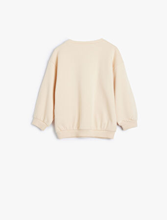 Sweatshirt Çiçek Baskılı Uzun Kollu Bisiklet Yaka Pamuklu