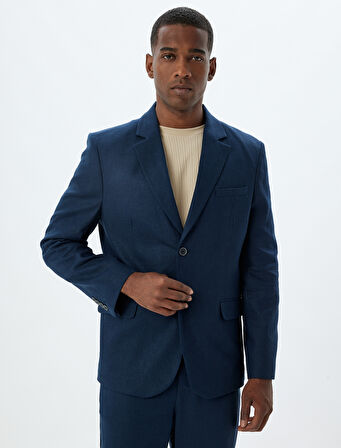 Keten Karışımlı Blazer Ceket Slim Fit Mono Yaka