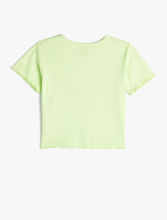 Crop Tişört Köpek Baskılı Kısa Kollu Yuvarlak Yaka Pamuklu