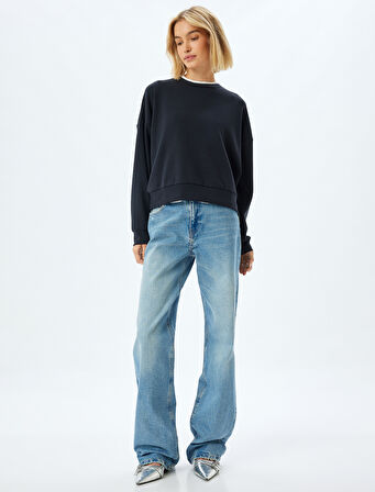 Bisiklet Yaka Uzun Kollu Modal Karışımlı Basic Sweatshirt 
