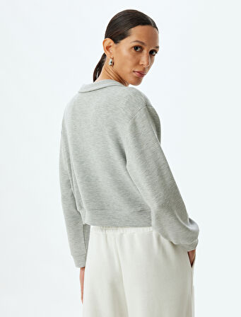 Yarım Fermuar Detaylı Basic Polo Yaka Sweatshirt