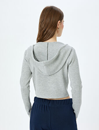 Kapüşonlu Fermuarlı Crop Sweatshirt