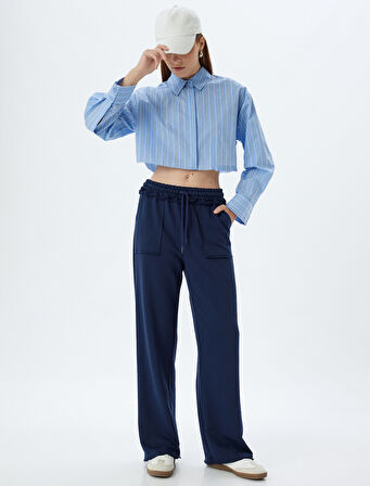 Eşofman Pantolon Bol Paça Cepli Beli Bağlamalı Pamuklu