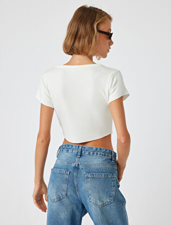 Crop Viskon Tişört V Yaka Kısa Kollu Slim Fit