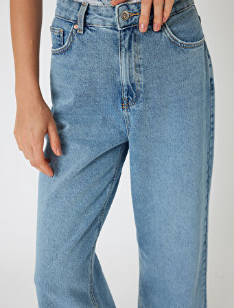 Crop Bol Paça Kot Pantolon Normal Bel Slim Fit Düğmeli - Wide Leg Crop Jean
