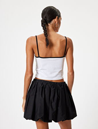 Fiyonk Detaylı Askılı Crop Top Renk Kontrastlı Pamuklu Slim Fit