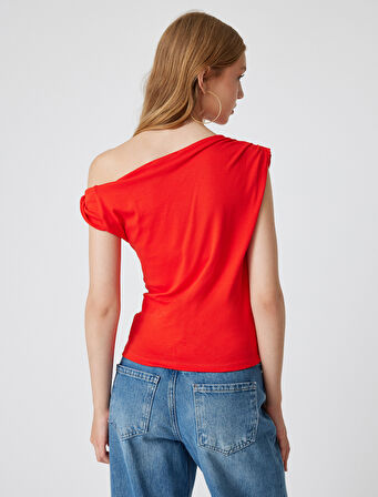 Tek Omuz Üst Omzu Açık Drapeli Slim Fit Pamuklu