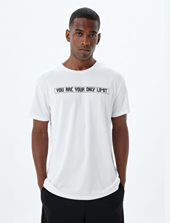 Spor Tişört Slogan Baskılı Bisiklet Yaka Kısa Kollu