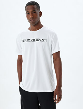 Spor Tişört Slogan Baskılı Bisiklet Yaka Kısa Kollu