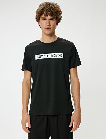 Spor Tişört Slogan Baskılı Bisiklet Yaka Kısa Kollu