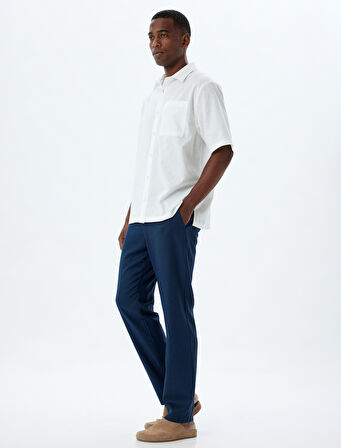 Keten Karışımlı Pantolon Chino Cep Detaylı Düğmeli