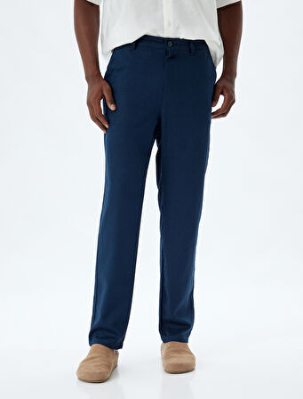 Keten Karışımlı Pantolon Chino Cep Detaylı Düğmeli