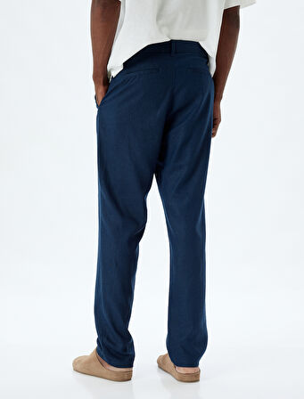 Keten Karışımlı Pantolon Chino Cep Detaylı Düğmeli